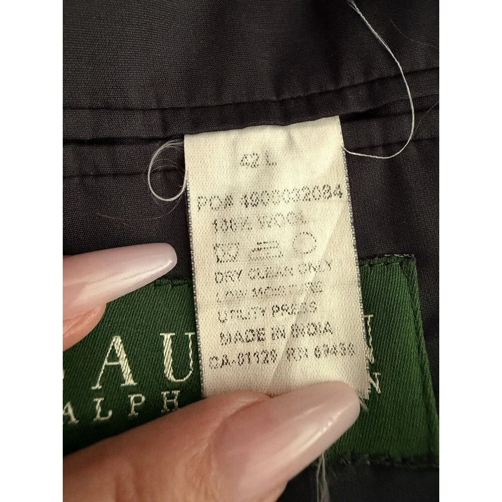 Lauren Ralph Lauren Navy Wool Blazer 42L Single-Breasted 2-Button Notch